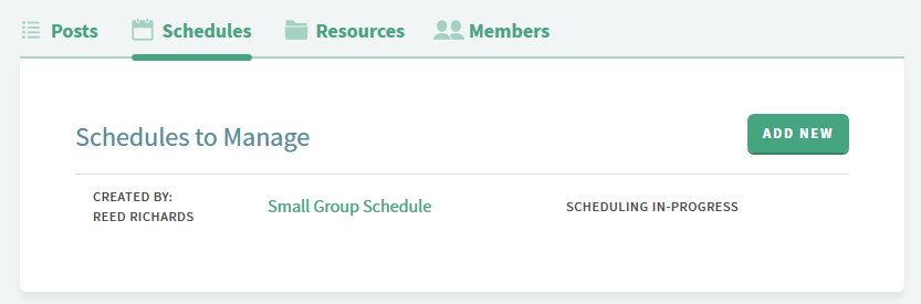 Manage schedule page with one existing in-progress schedule to manage.