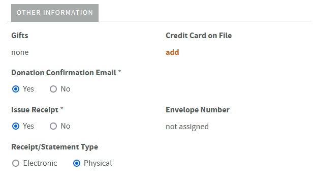 Receipt type selection on a contact information page.