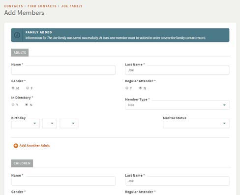 Screenshot of Family Quick Add Form
