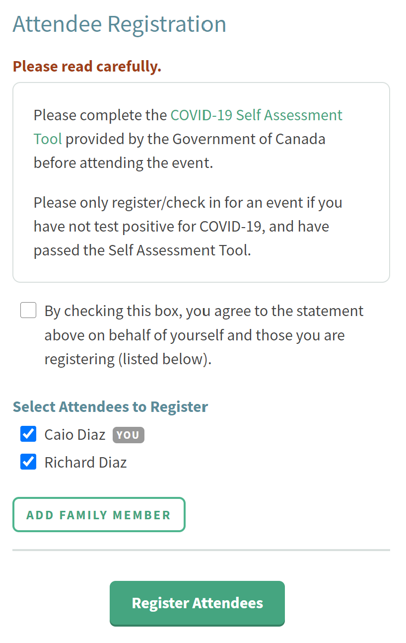 Waiver form and list of family members.